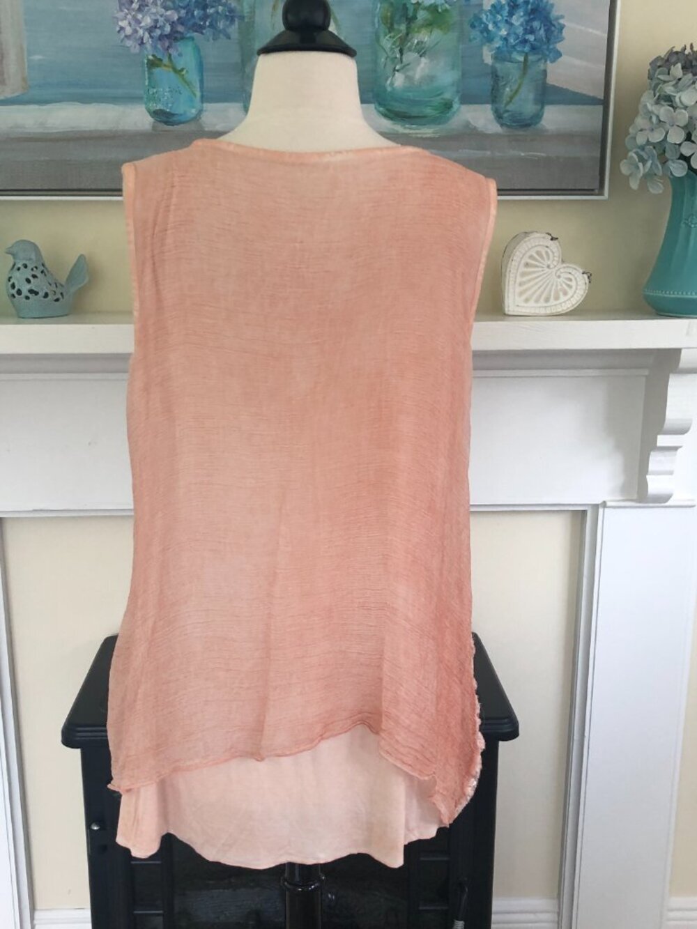 Soft Surroundings 100% Silk Peach Tunic Tank Large Fairycore Ethereal Gauzy - Picture 4 of 9